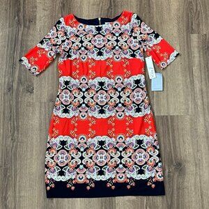 NEW Eliza J Poppy Orange Blue Paisley Floral Short Sleeve Dress Sz 6